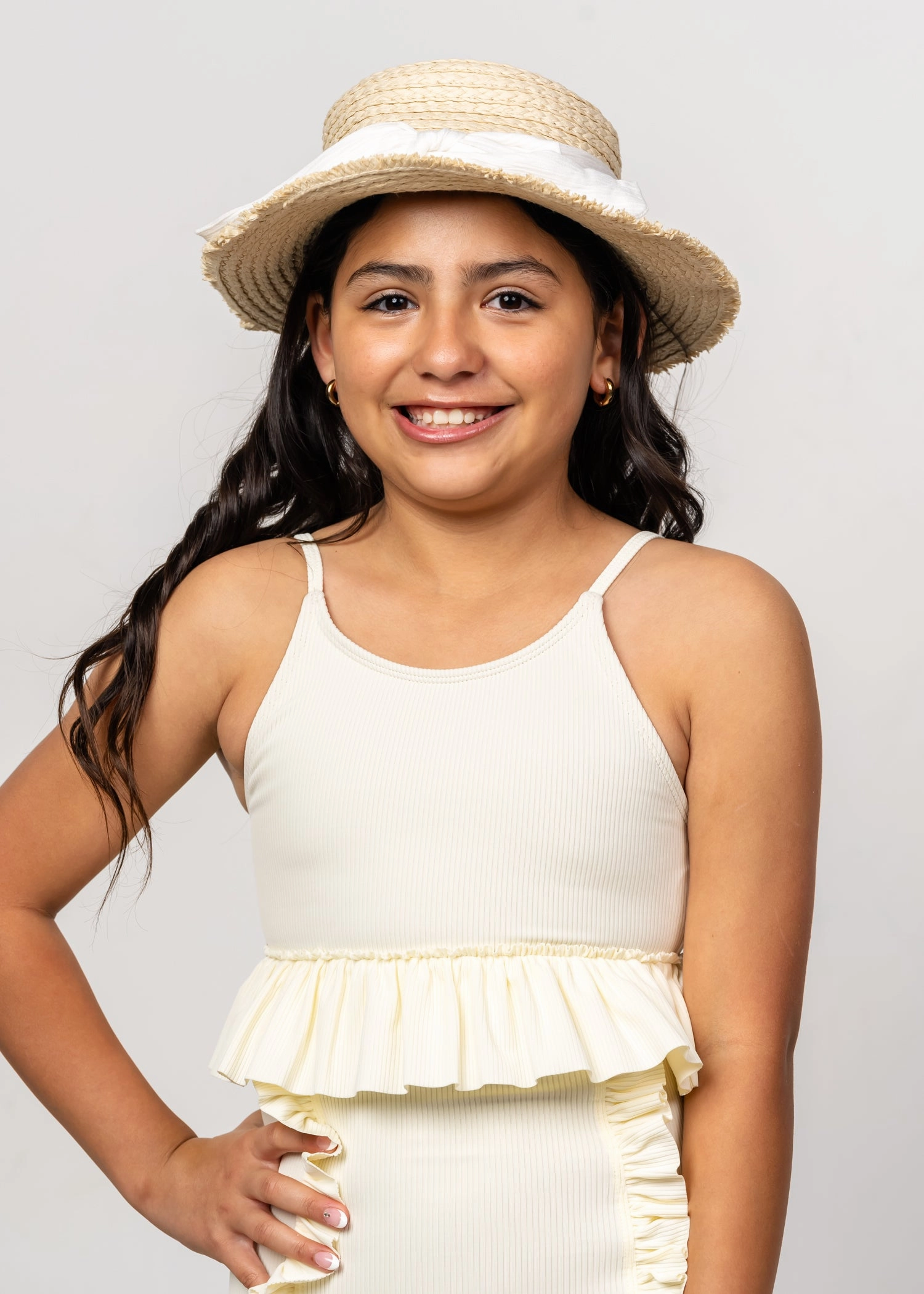 Ribbed Ivory | Youth Peplum Top cute girls swimsuits, stylish swimwear for girls