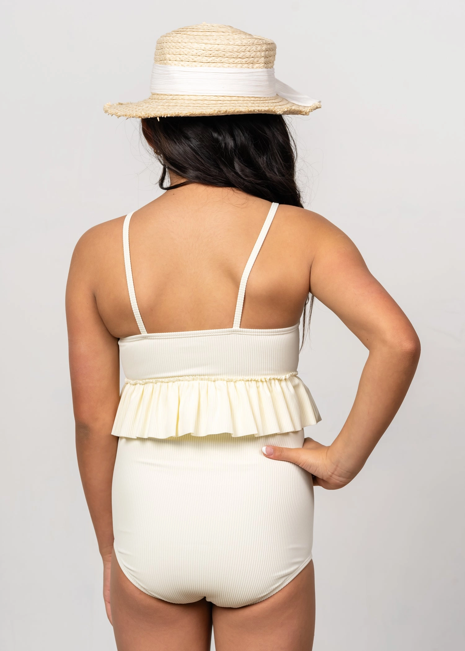 Ribbed Ivory | Youth Peplum Top