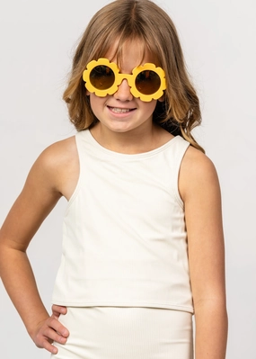 Ribbed Ivory | Youth Racer Back Top cute girls swimsuits, stylish swimwear for girls