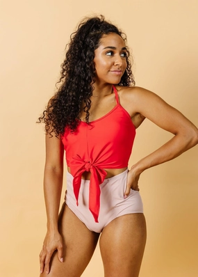 Ribbed Light Mauve | High-Waisted Bottoms elastic waistband swim bottoms, mix-and-match bikini bottoms