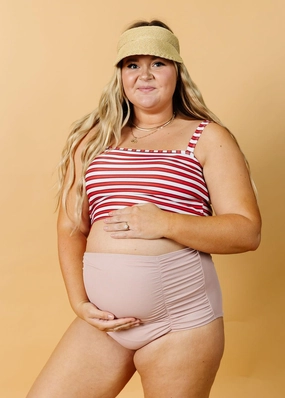 Ribbed Light Mauve | Maternity Bottoms elastic waistband swim bottoms, mix-and-match bikini bottoms