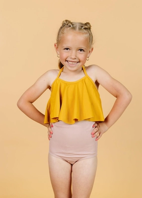 Ribbed Light Mauve | Mini High-Waisted Bottoms cute girls swimsuits, stylish swimwear for girls