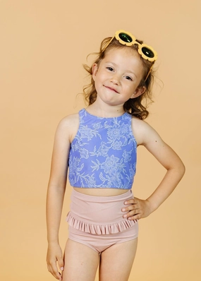 Ribbed Light Mauve | Mini Mid-Ruffle Bottoms cute girls swimsuits, stylish swimwear for girls