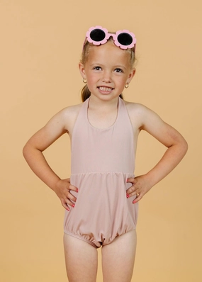 Ribbed Light Mauve | Mini Romper One-Piece cute girls swimsuits, stylish swimwear for girls