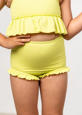 Ribbed Limelight | Mini All Ruffled Up Bottoms cute girls swimsuits, stylish swimwear for girls