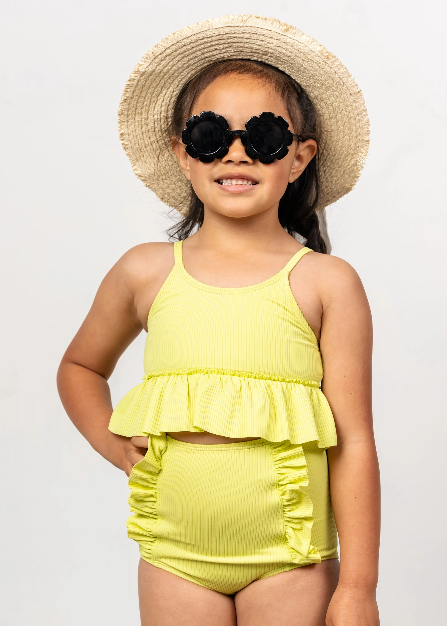 Ribbed Limelight | Mini Down in Front Ruffle Bottoms