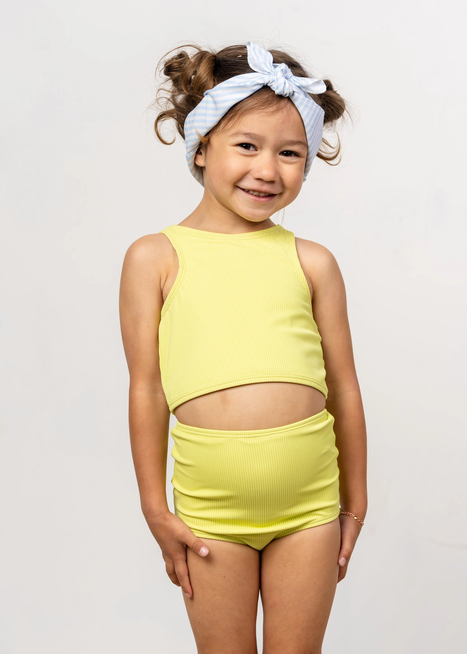 Ribbed Limelight | Mini High-Waisted Bottoms cute girls swimsuits, stylish swimwear for girls