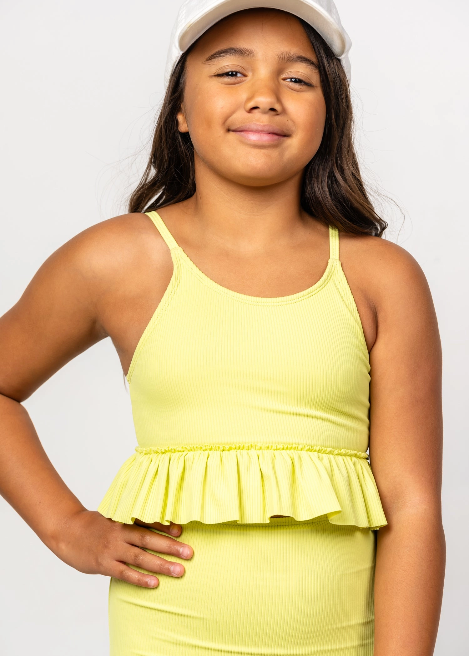 Ribbed Limelight | Youth Peplum Top cute girls swimsuits, stylish swimwear for girls