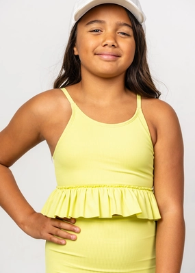 Ribbed Limelight | Youth Peplum Top cute girls swimsuits, stylish swimwear for girls