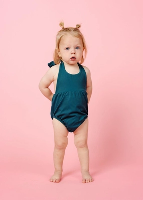 Ribbed Midnight Teal | Baby Romper One-Piece cute girls swimsuits, stylish swimwear for girls