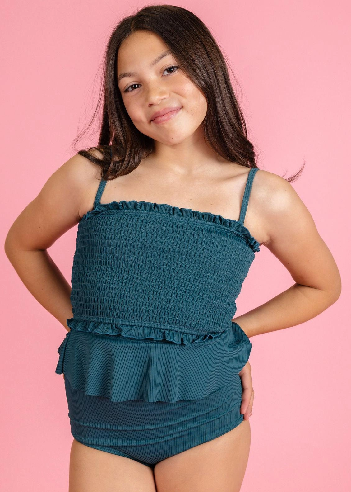Ribbed Midnight Teal | Mini Peplum Bottoms