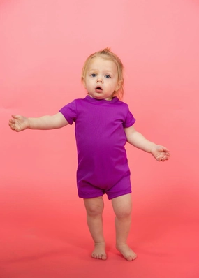 Ribbed Purple | Baby Shorties Rashguard (Unisex) boys summer swimwear, boys rash guard swim sets
