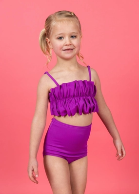 Ribbed Purple | Mini High-Waisted Bottoms cute girls swimsuits, stylish swimwear for girls