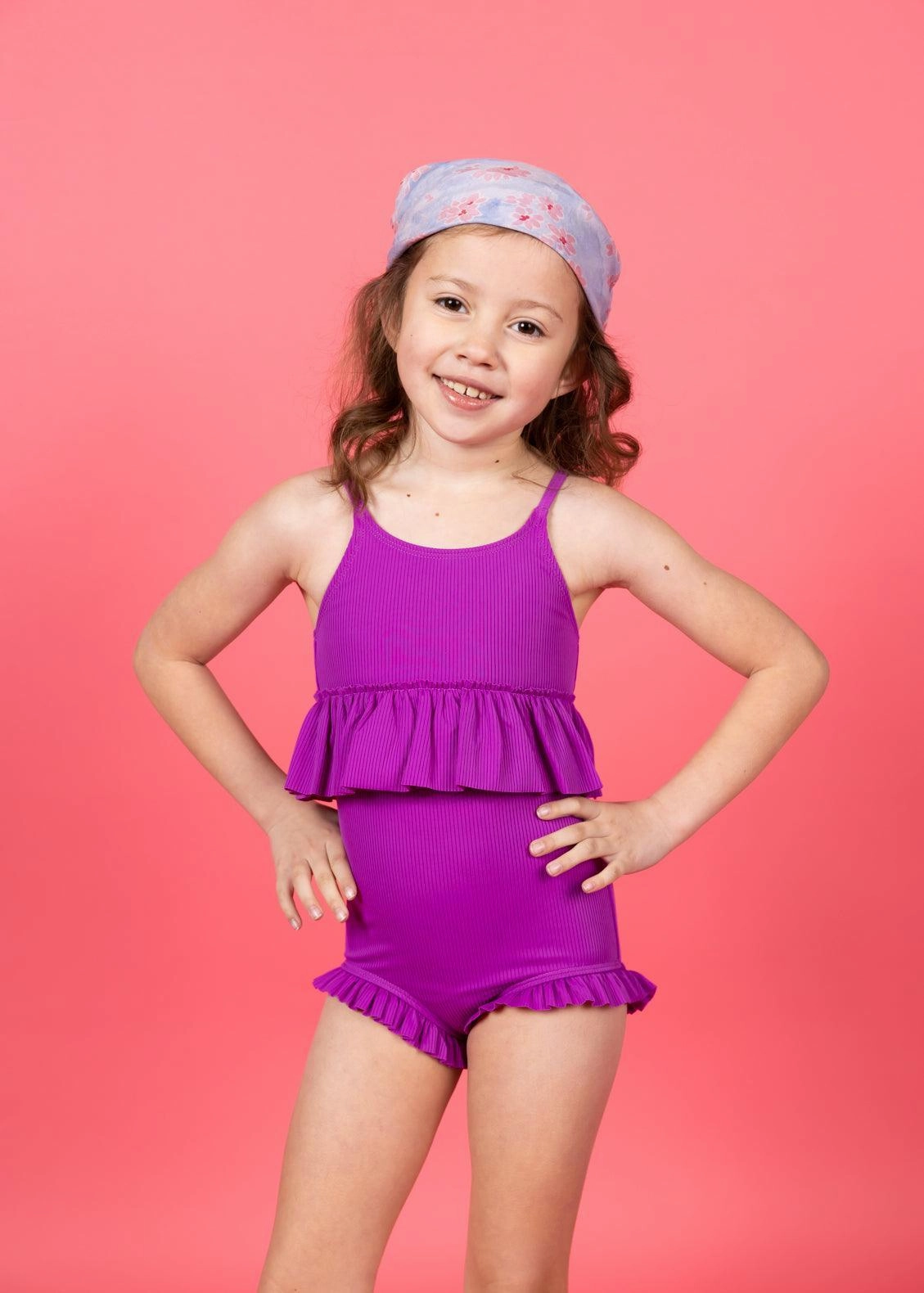 Ribbed Purple | Mini Peplum Top cute girls swimsuits, stylish swimwear for girls