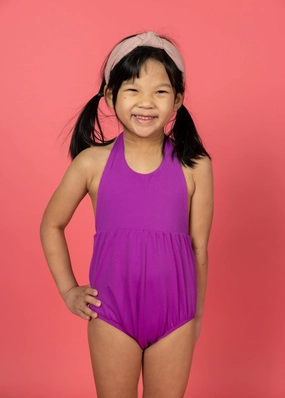 Ribbed Purple | Mini Romper One-Piece cute girls swimsuits, stylish swimwear for girls