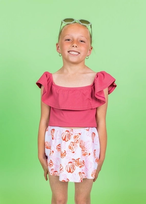 Ribbed Roseate | Mini Ruffled Around Top cute girls swimsuits, stylish swimwear for girls