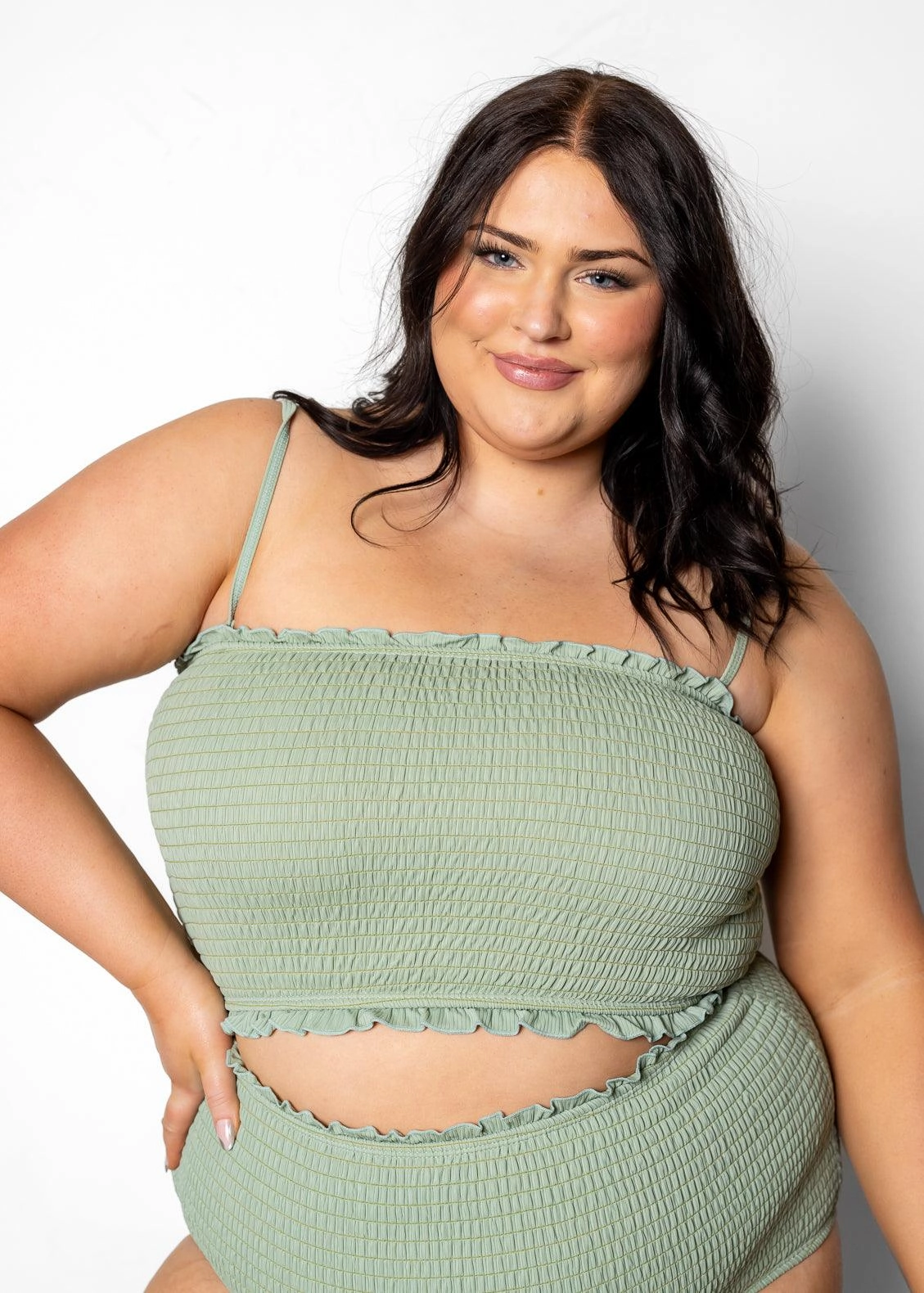Ribbed Sage | Bandeau Top tankini swim tops, adjustable bikini tops