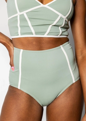 Ribbed Sage | Lined Up Bottoms elastic waistband swim bottoms, mix-and-match bikini bottoms