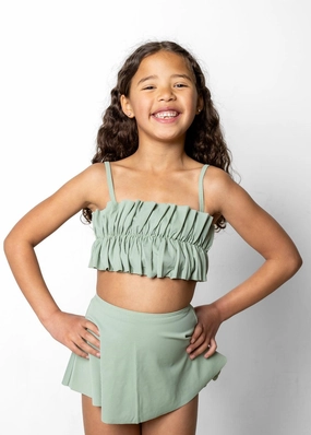 Ribbed Sage | Mini Detached Short Skirt cute girls swimsuits, stylish swimwear for girls