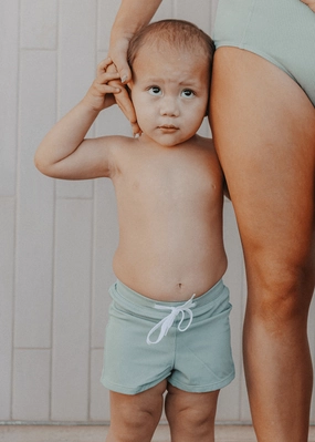 Ribbed Sage | Mini Euro Shorts boys summer swimwear, boys rash guard swim sets