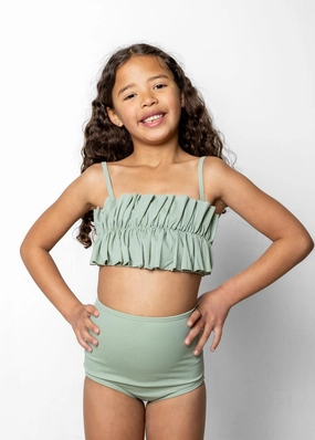 Ribbed Sage | Mini High-Waisted Bottoms cute girls swimsuits, stylish swimwear for girls