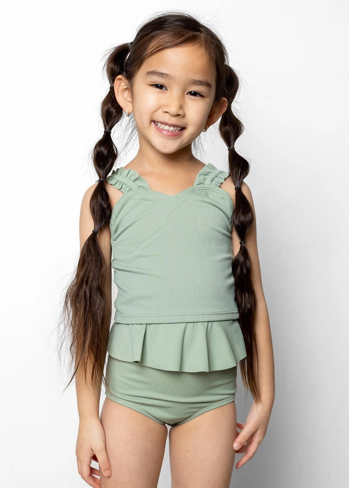 Ribbed Sage | Mini Ripple Top cute girls swimsuits, stylish swimwear for girls