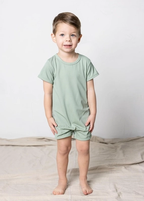 Ribbed Sage | Mini Shorties Rashguard (Unisex) boys summer swimwear, boys rash guard swim sets