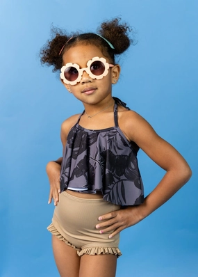 Ribbed Sand Brown | Mini All Ruffled Up Bottoms cute girls swimsuits, stylish swimwear for girls