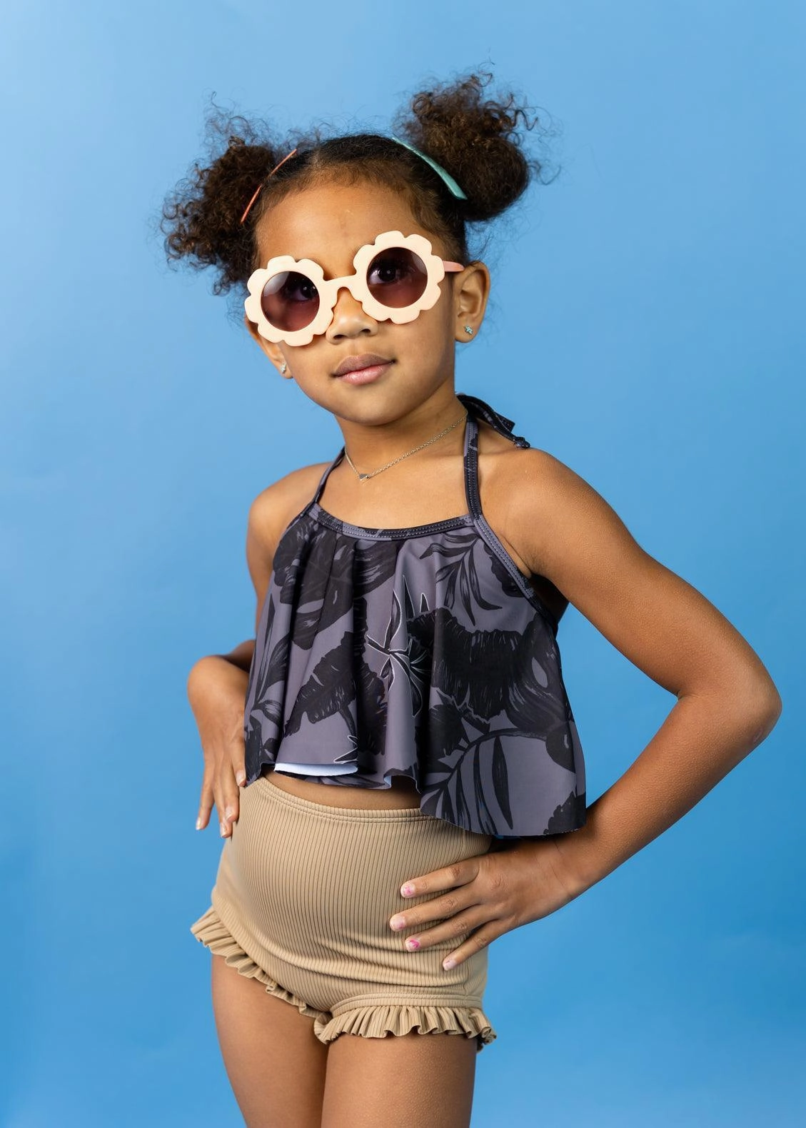Ribbed Sand Brown | Mini All Ruffled Up Bottoms cute girls swimsuits, stylish swimwear for girls