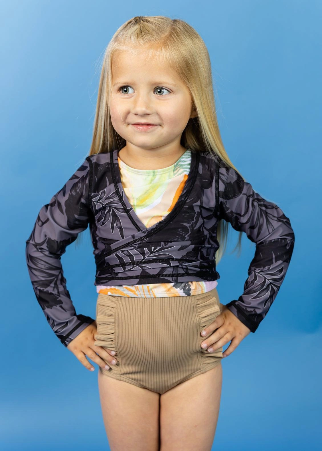 Ribbed Sand Brown | Mini Down in Front Ruffle Bottoms