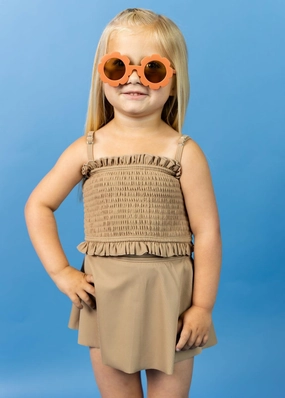 Ribbed Sand Brown | Mini Who Wears Short Skirts cute girls swimsuits, stylish swimwear for girls