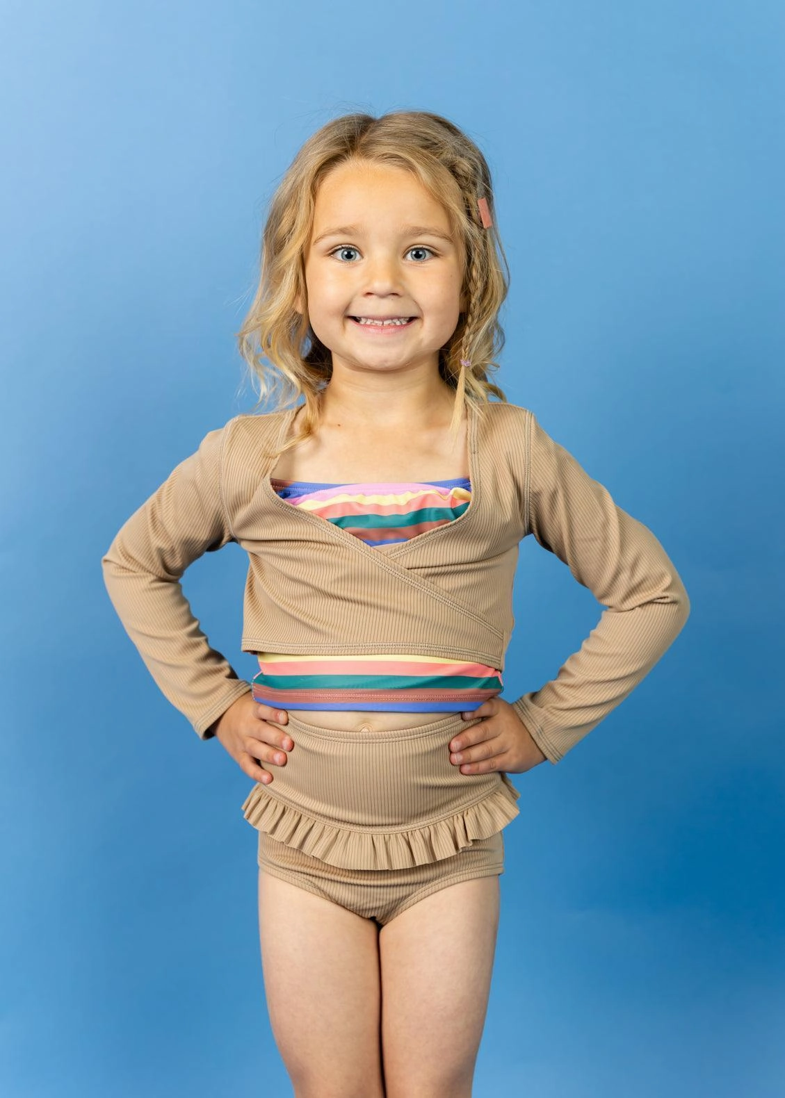 Ribbed Sand Brown | Mini Wrap Top Rashguard cute girls swimsuits, stylish swimwear for girls