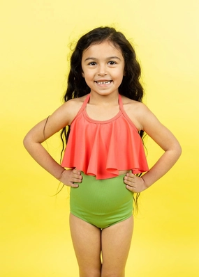 Ribbed Spring Green | Mini High-Waisted Bottoms cute girls swimsuits, stylish swimwear for girls