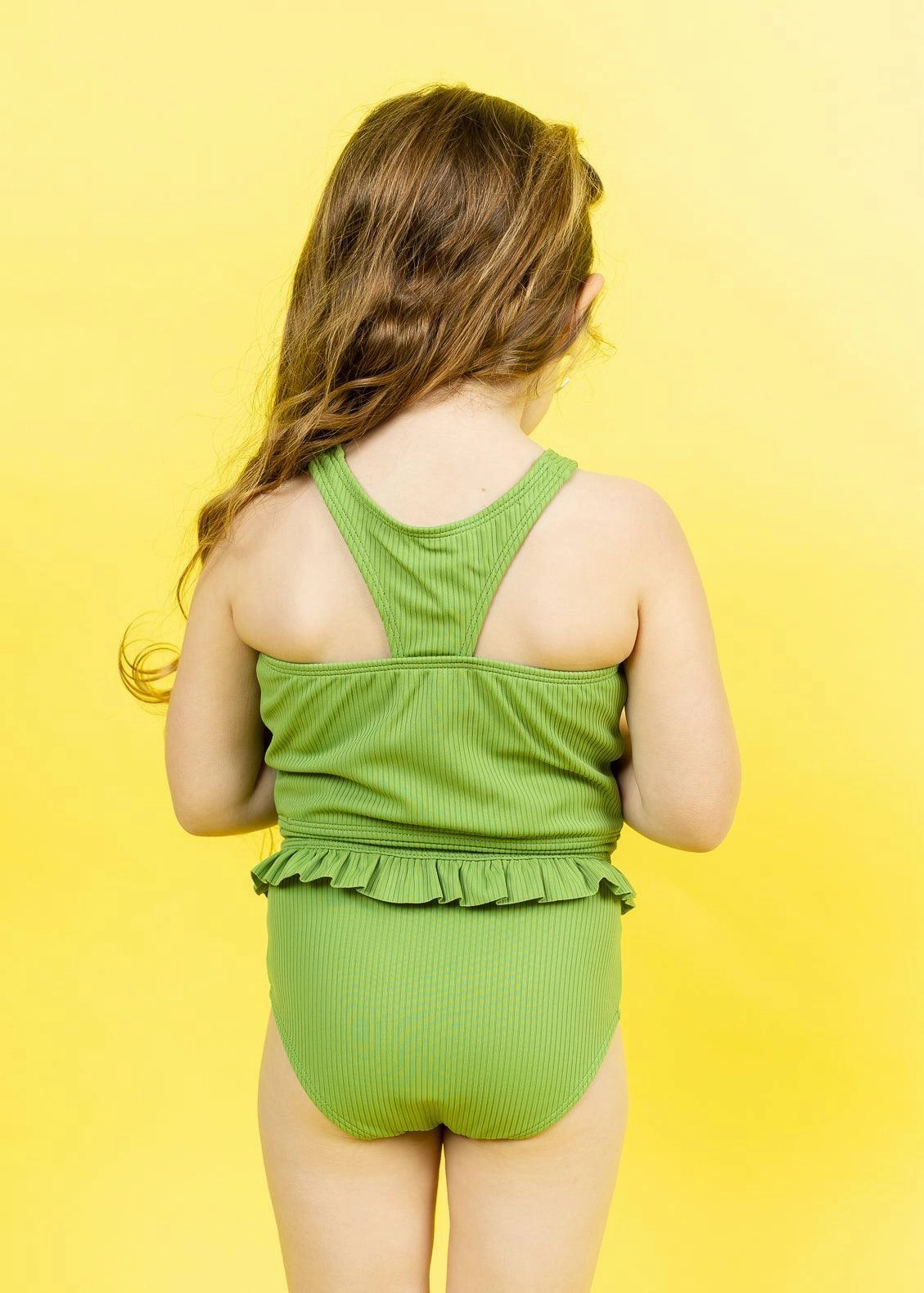Ribbed Spring Green | Mini Mid-Ruffle Bottoms