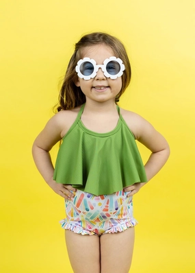 Ribbed Spring Green | Mini Swing Top toddler girl swimwear, summer swimwear for girls