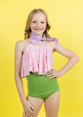 Ribbed Spring Green | Youth High-Waisted Bottoms toddler girl swimwear, summer swimwear for girls