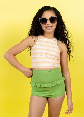Ribbed Spring Green | Youth Mid-Ruffle Bottoms toddler girl swimwear, summer swimwear for girls