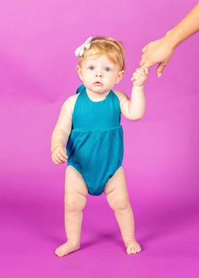 Ribbed Tide Pool Blue | Baby Romper One-Piece toddler girl swimwear, summer swimwear for girls