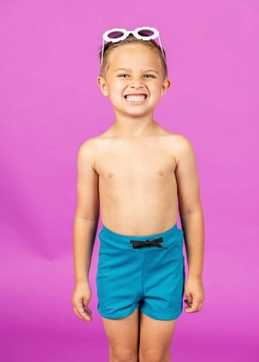 Ribbed Tide Pool Blue | Mini Euro Shorts boys summer swimwear, boys rash guard swim sets