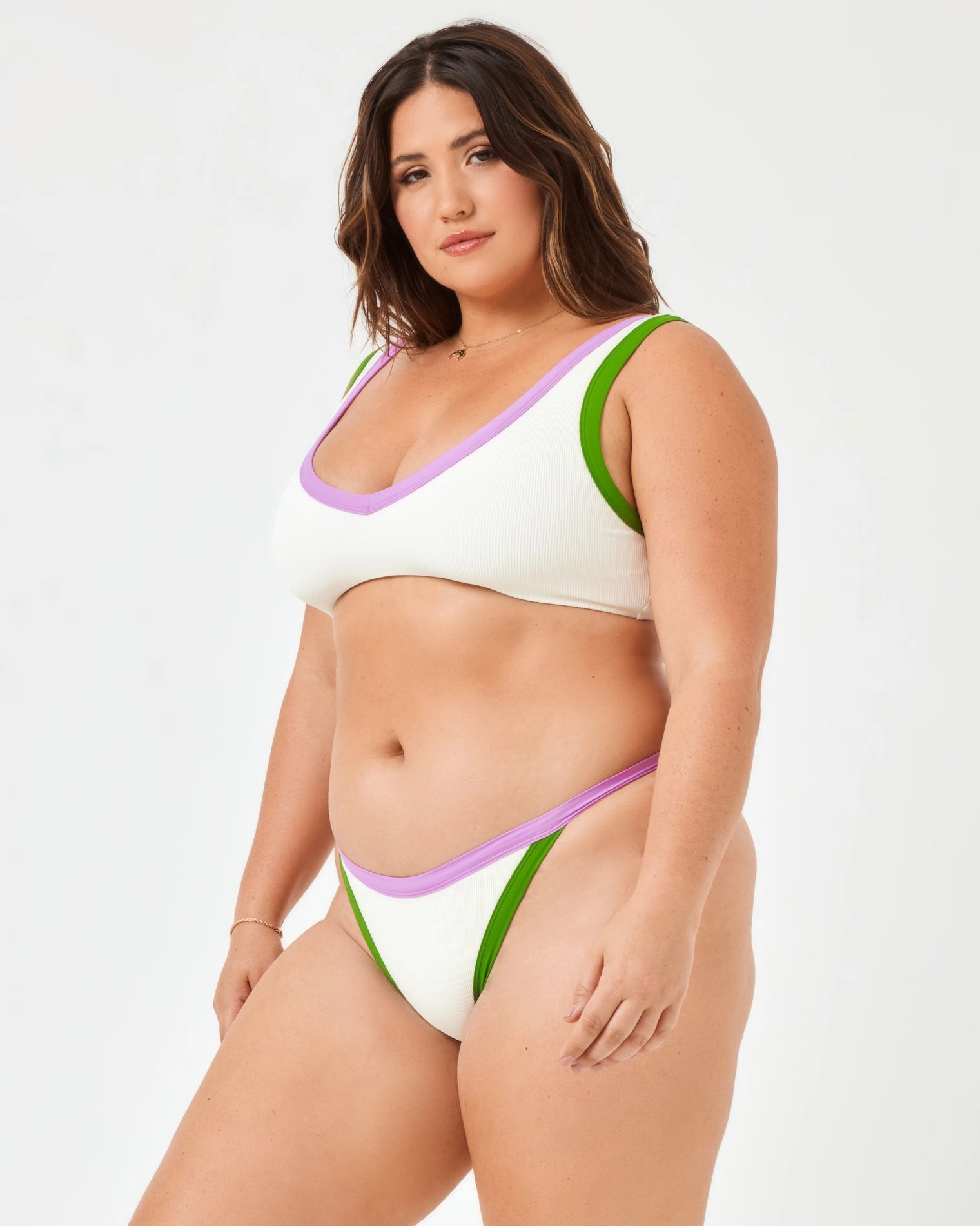 Ribbed Vacay Bikini Bottom - Cream-Jewel-Palm