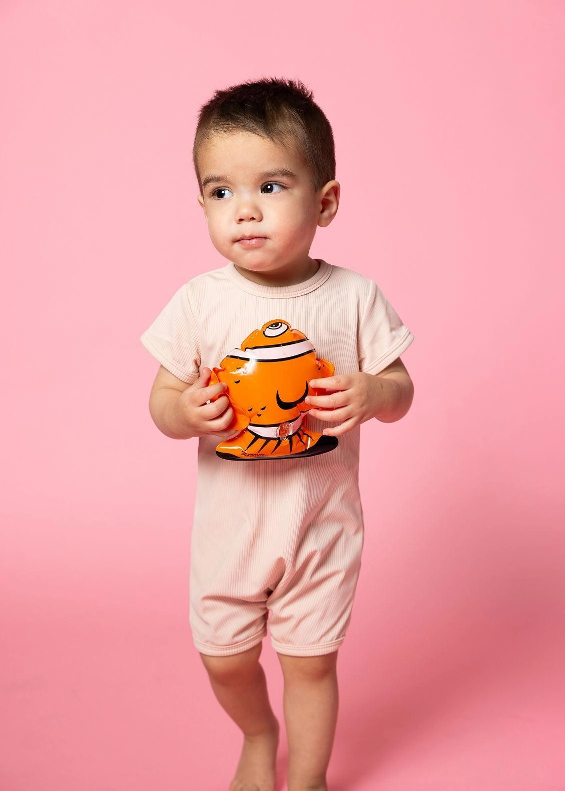 Ribbed Whipped Peach | Baby Shorties Rashguard (Unisex) boys summer swimwear, boys rash guard swim sets