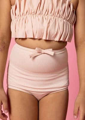 Ribbed Whipped Peach |  Bow Bottoms toddler girl swimwear, summer swimwear for girls