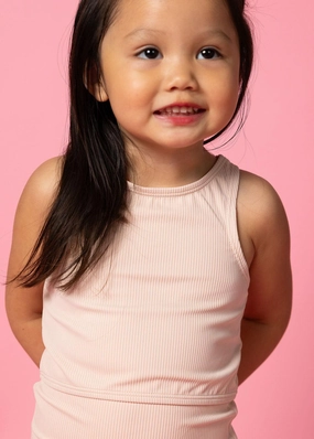 Ribbed Whipped Peach | Mini Racer Back Top toddler girl swimwear, summer swimwear for girls