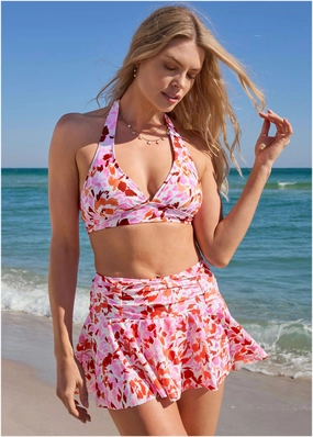 Rio Swim Skirt - Feathered Blooms black swim bottoms women, solid color bikini bottoms