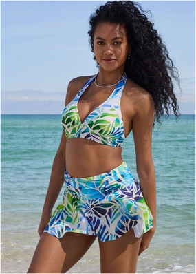 Rio Swim Skirt - Ombre Block Leaves modest swim bottoms women, comfortable bikini bottoms