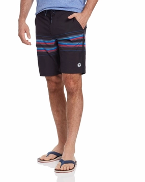 Rockaway Stripe 8" Board Shorts In Black/red mens beach swimwear, quick dry mens swimsuits