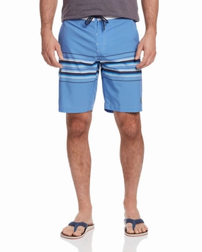 Rockaway Stripe 8" Board Shorts In Blue/white mens beach swimwear, quick dry mens swimsuits
