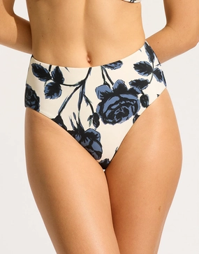 Rococo High Waist Bikini Pant - Black adjustable swim bottoms women, flattering bikini bottoms