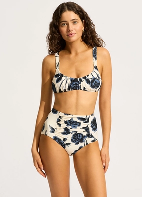 Rococo Ruched Bikini Bralette - Black high waist bikinis women, cheeky cut bikinis for women