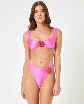 Rosette Leilani Bikini Bottom - Pink Quartz ruched bikini bottoms, hipster swimwear bottoms